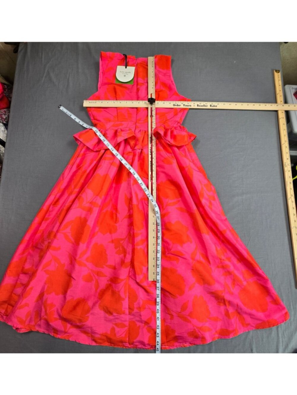 NEW Kate Spade New York Target Size 4 Midi Dress Pink Red Rose Floral Peplum - Picture 8 of 8